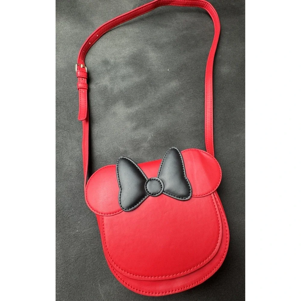 Disney Parks Minnie Mouse Icon Red Crossbody Bag Black Bow Adjustable Strap - Picture 1 of 11